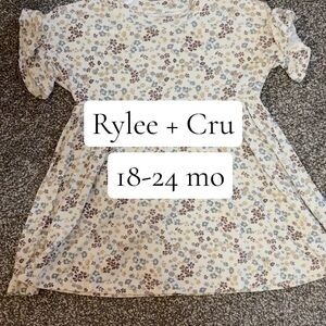 Rylee + Cru Cream Floral Dress with Brown and Blue Accents
